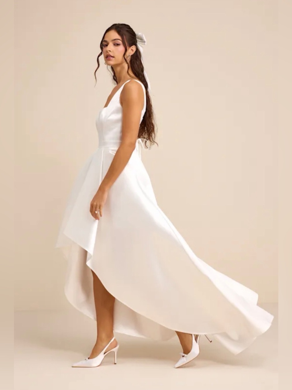 Lulus Rosabelle White Taffeta Bustier High-Low Maxi Dress Sz M